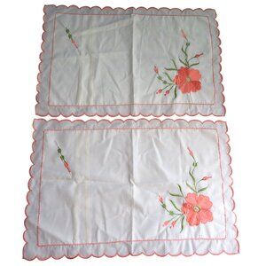 Vintage Embroidered Floral Sheer Pillow Shams Scalloped Edges Set of 2 NEW